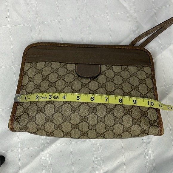 Vintage Gucci Monogram GG Supreme Canvas Leather Clutch Wristlet Bag Hinge - Picture 12 of 17